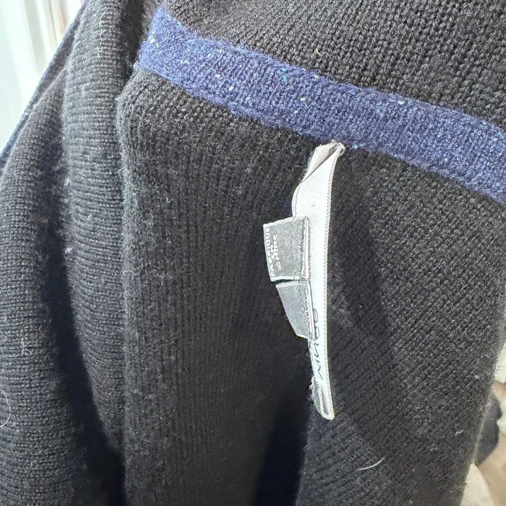 Vince Size Medium Wool Cashmere Blend Navy and Black Open Cardigan With Leather